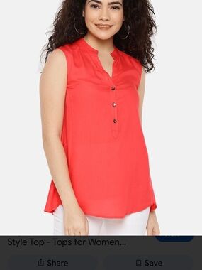 New Look Coral Dot Split-Neck Cap Sleeve Blouse